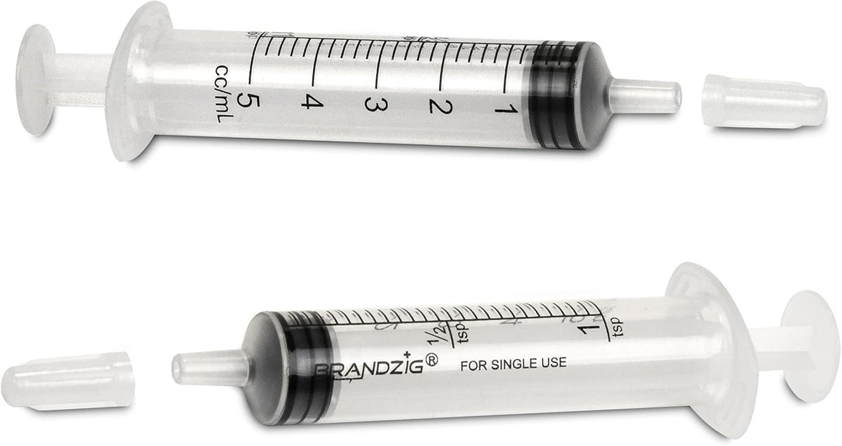 5ml Syringe With Cap (100 Pack) | Oral Dispenser Without Needle, Luer Slip Tip, | Individually Wrapped Medicine Dropper For Infants & Pets