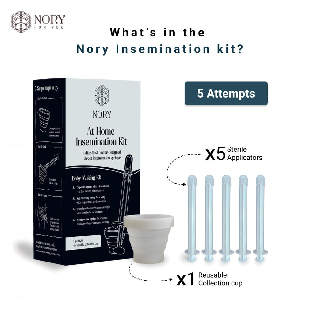 Nory At Home Self Insemination IVI Kit for Women, Designed By Fertility Doctor, Get Pregnant Naturally, Pack of 5 Syringes and1 Reusable Collection Cup with Instruction Manual