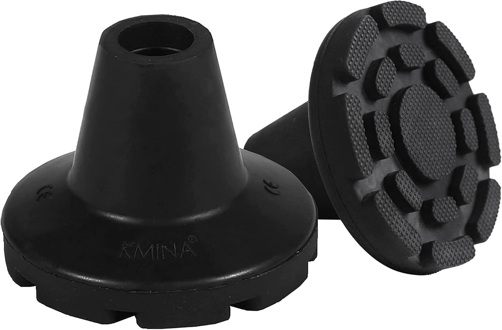 KMINA Crutch Tips 7/8 Inch (x2 Units), All Terrain Non-Slip Cane Tips, Heavy Duty Rubber Replacement, Wide Base Stability, Patented, Made in Europe