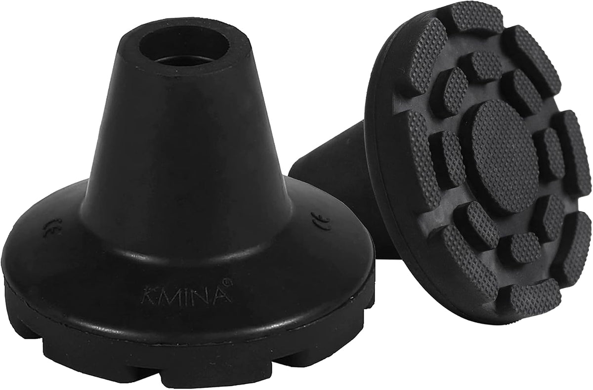KMINA Crutch Tips 7/8 Inch (x2 Units), All Terrain Non-Slip Cane Tips, Heavy Duty Rubber Replacement, Wide Base Stability, Patented, Made in Europe