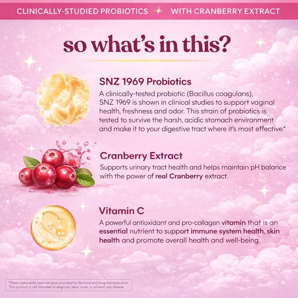 Feminine Balance Gummies for Women – Vaginal Probiotic Gummy Supports Women's Balance and Wellness – Women’s Daily Health Supplement - Raspberry Flavour 60 Gummies 30 Serves