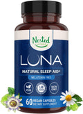 Nested Naturals Luna Melatonin-Free Sleep Supplement - Non-Habit Forming Herbal Sleep Supplement, Adult Bedtime Support, Help Sleeping w/Chamomile, Valerian, L-Theanine - 60 Vegan Capsules