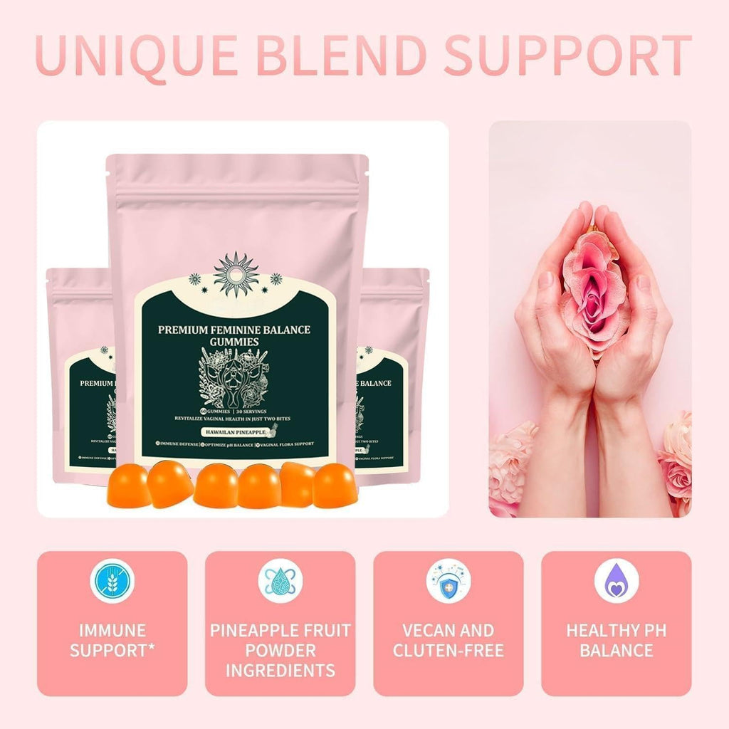 Feminine Balance Gummies – Vaginal Probiotics & Probiotics for Women – Vegan, Low Sugar, Gluten-Free – Pineapple Flavor – 60 Gummie