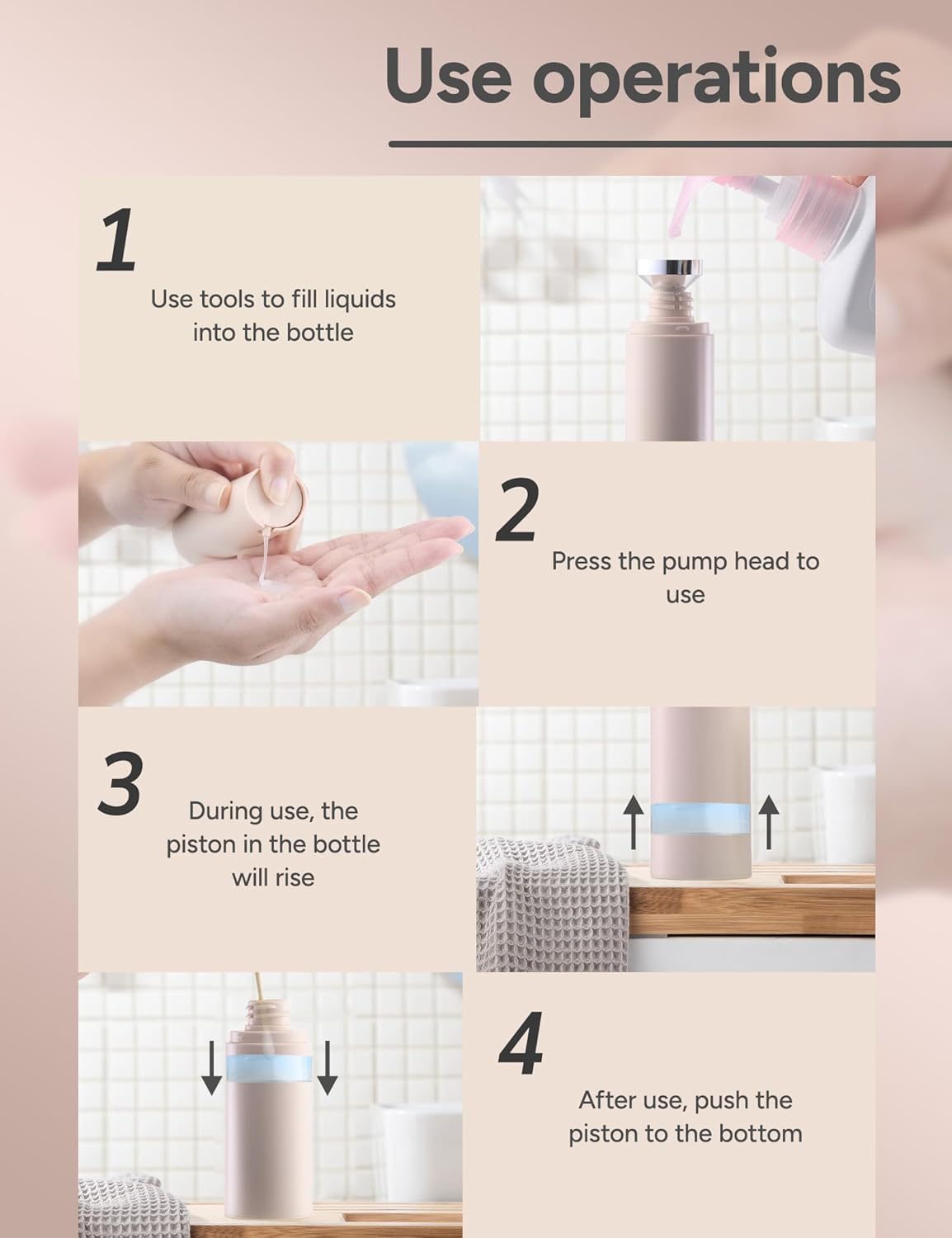 Lulupack Airless Pump Bottles Travel Size, 1 oz 3 PCS Refillable Container