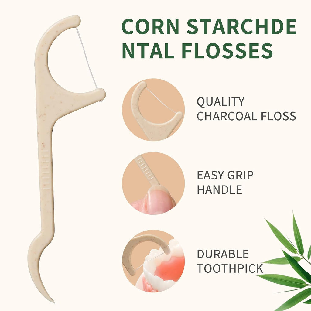 Floss Picks Dental Flossers Biodegradable Wooden Eco Friendly | Compostable Tooth Sticks Grin Glide Tools for Adults Teeth Cleaning