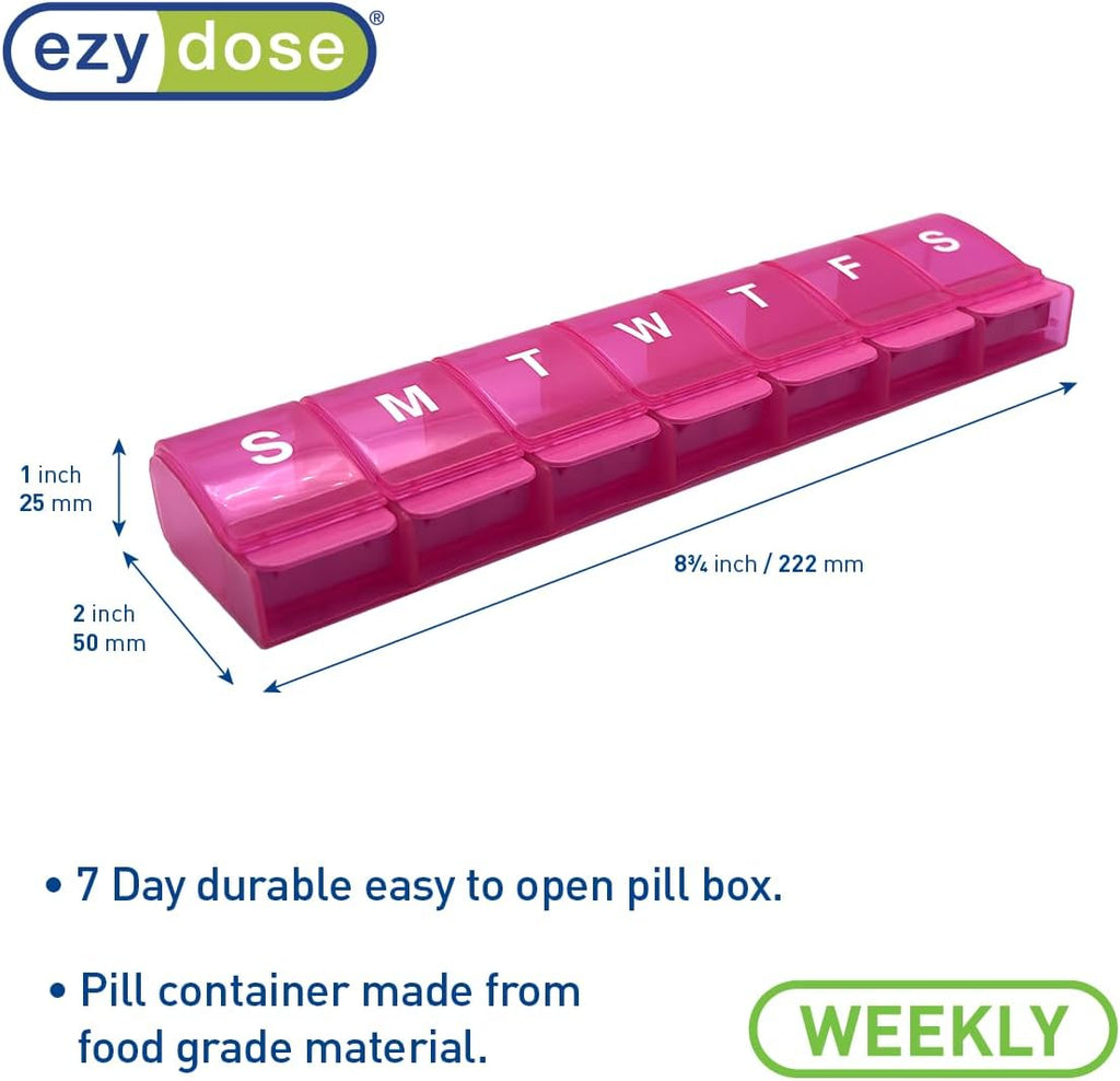 Ezy Dose Weekly (7-Day) Pill Organizer, X-Large Medicine Planner, Pink
