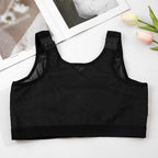 Post-Surgical Support Bra with Adjustable Front Closure and Compression Band for Comfort and Recovery (Black, L) #6028