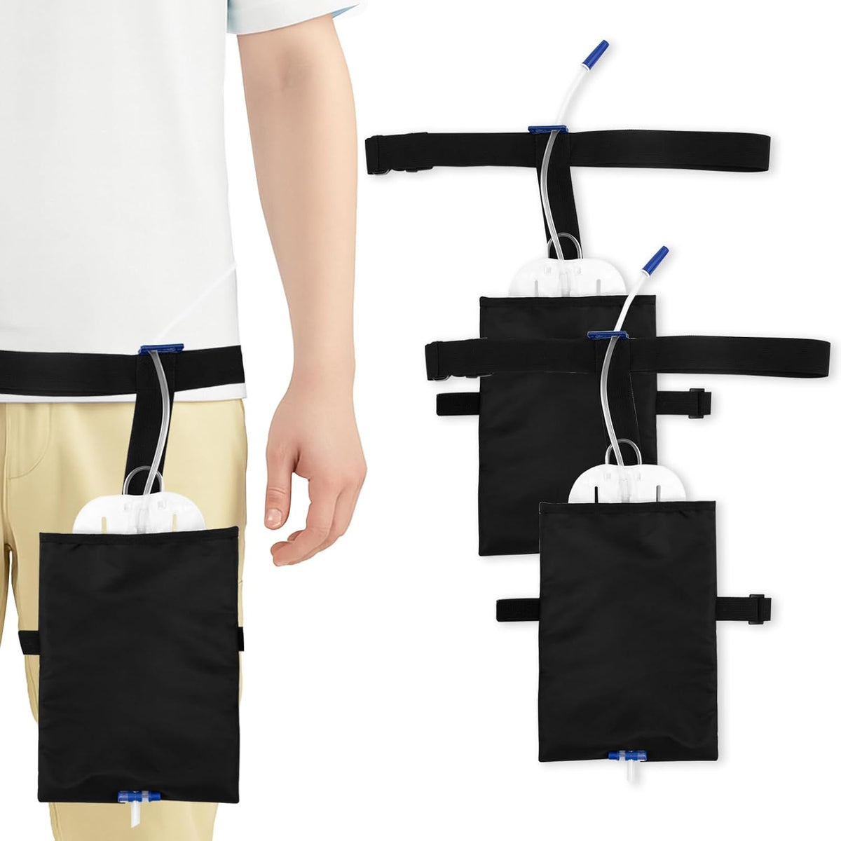 2 Pieces Catheter Leg Bag Holder, Urinary Collector with Belt, Invisible Urine Leg Bag Holder, Urine Bag Cover (2000ml, Black)