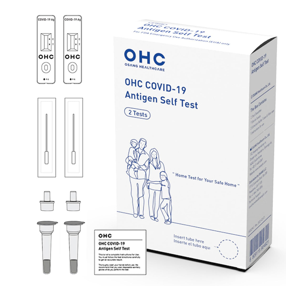 OHC COVID-19 At Home Antigen Self Test for SARS-CoV-2, Omicron & Delta – 15 Minute Results, Nasal Swab, Ages 2+, 2 Tests per Box