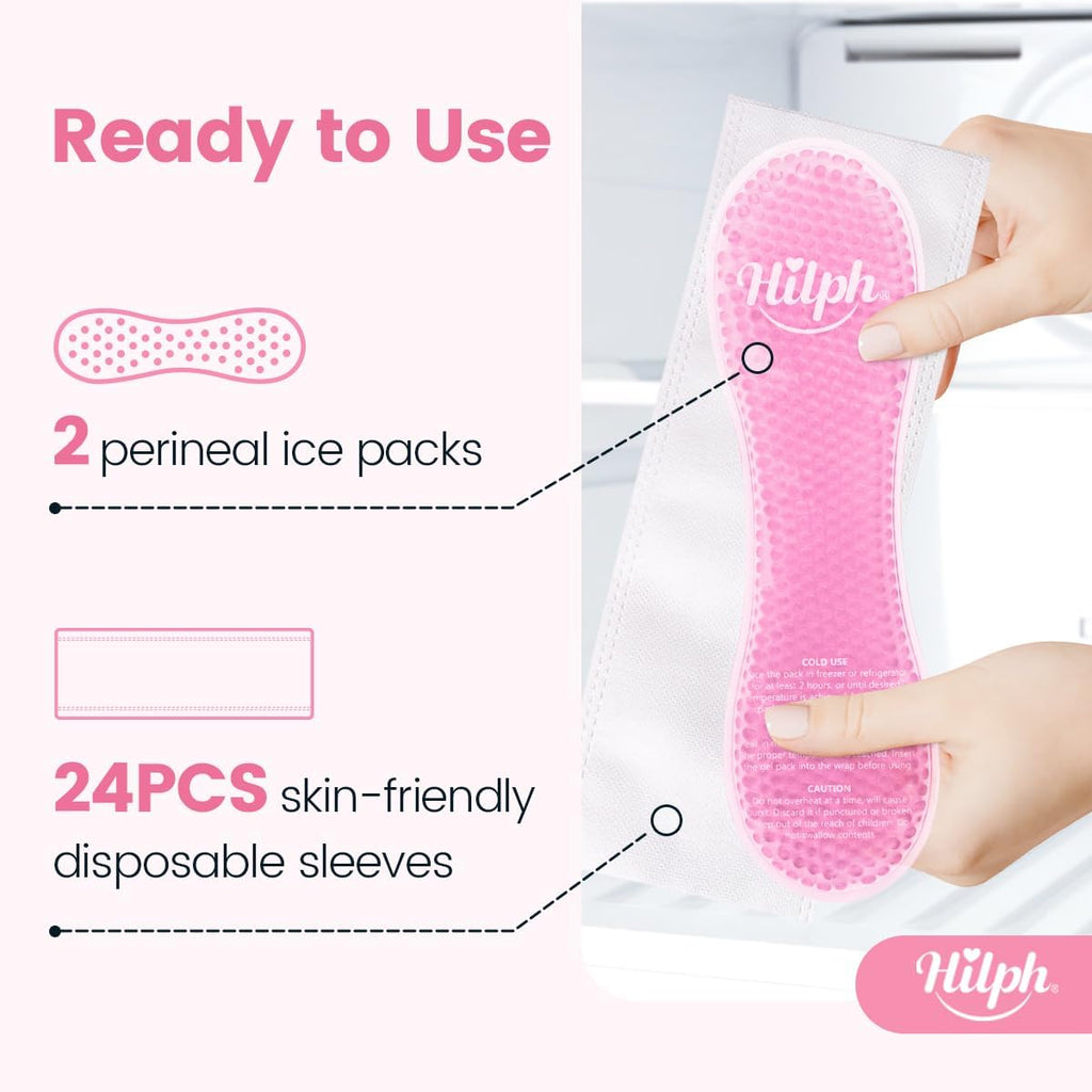 Hilph Cooling Compress for Postpartum Childbirth, 2 Pack Perineal Cooling Pads with 24 Disposable Covers, Vaginal Care, Relieve Pain and Discomfort Postpartum, Pink