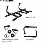 HANZO Doorway Pull Up Bar Set with Suspension Straps – Multi-Grip Chin Up Bar for Home Gym – No Screws, Strength Training Workout Bar, Door Gym Pullup Bar
