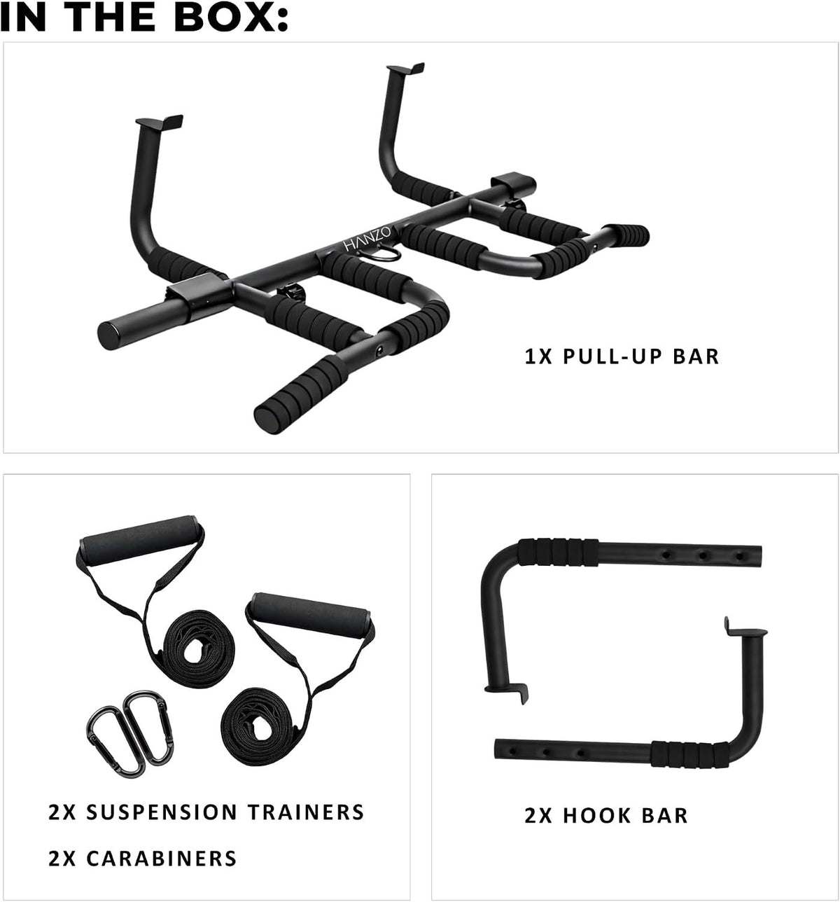 HANZO Doorway Pull Up Bar Set with Suspension Straps – Multi-Grip Chin Up Bar for Home Gym – No Screws, Strength Training Workout Bar, Door Gym Pullup Bar