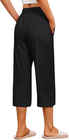Deyeek Women's Tear Away Breakaway Capri Pants Post Surgery Recovery Hip Knee Ankle Replacement Adaptive Magic Tape Wide Leg