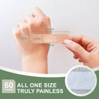 Hysimedy Silicone Bandages for Sensitive Skin 0.75x3 Inch Painless Removal | 60 Counts Latex Free Hypoallergenic Breathable Long-lasting Easy Remove Small Adhesive Bandages for Wounds Geriatric Children
