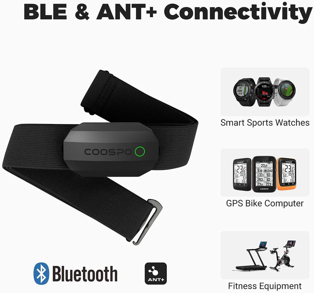 COOSPO Bluetooth Heart Rate Monitor Chest Strap H808S, ANT+ BLE HR Monitor Chest, HRM IP67 Waterproof, 300H Battery Life
