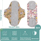 3 Pieces Reusable Sanitary Pads, Antibacterial Panty Liners, Washable Night Pads for Abundant Menstrual Flow