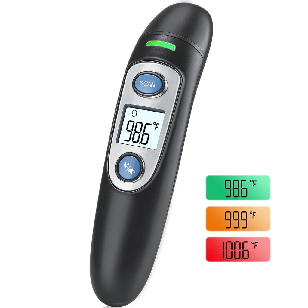 Ear and Forehead Thermometer for Adults & Kids, 1s Accurate Result (Black) | Fever Alarm