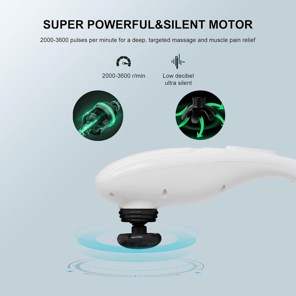 MEGAWISE Cordless Handheld Back Massager, 5 Speeds, 3200mAh, Off-White