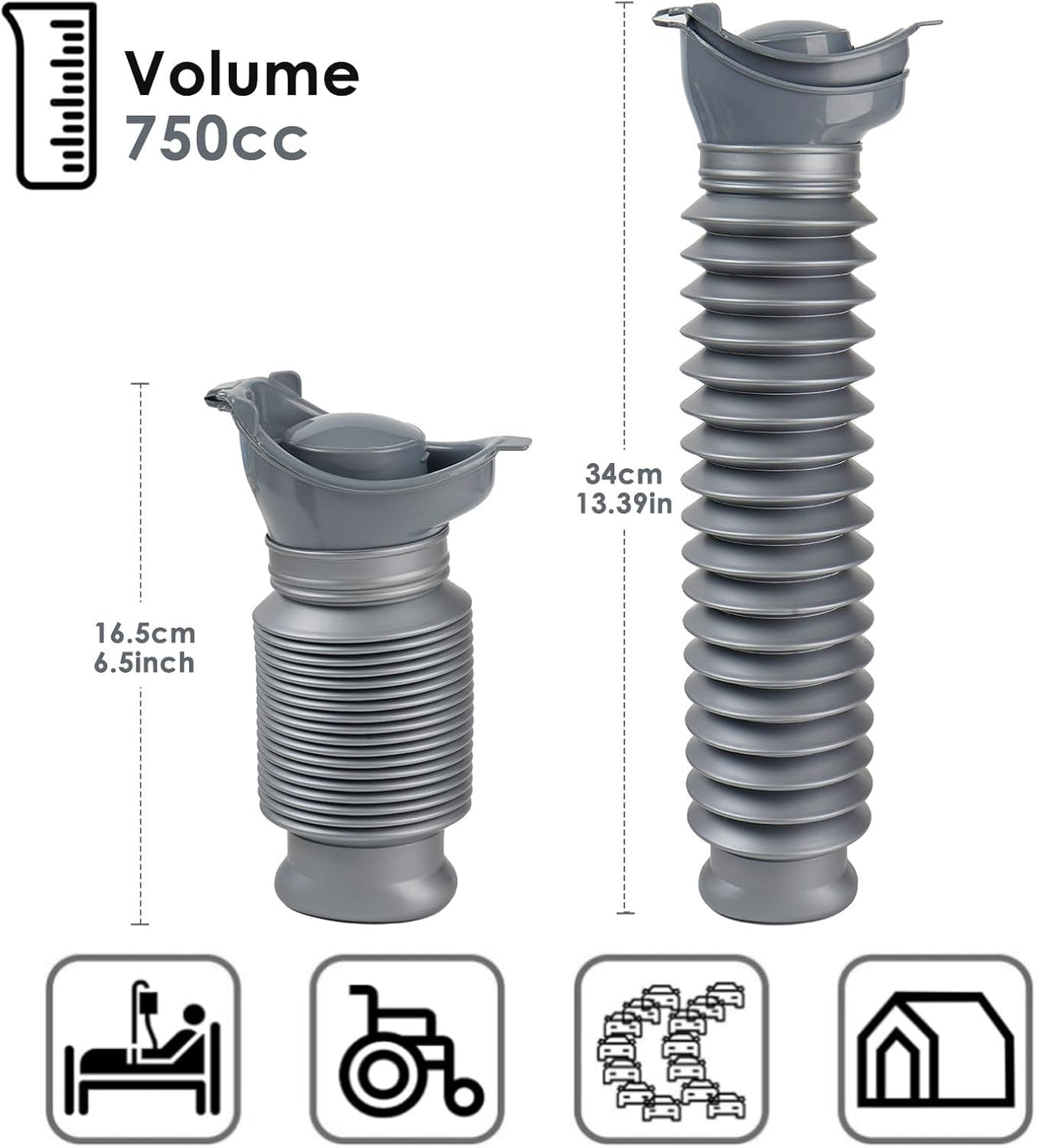 Emergency Urinal, 750ml Portable Reusable Urine Bottle, Emergency Retractable, Universal for Men, Women and Children, Outdoor Emergency Travel