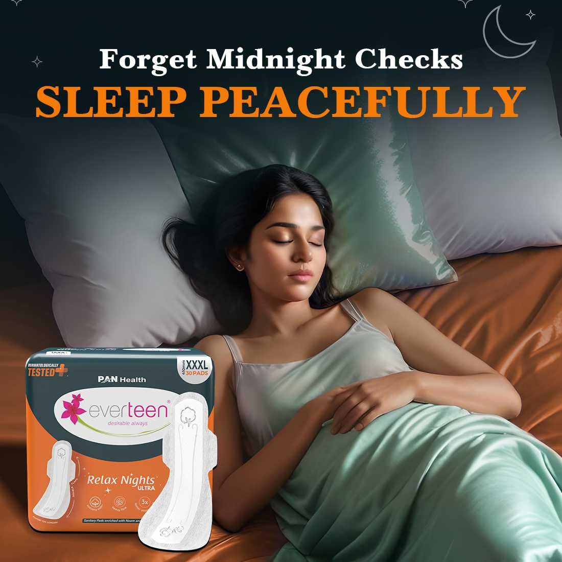 everteen Relax Night 30 XXXL Ultra Thin Sanitary Pads for Women, For Super Heavy Flow with Wider Back, Front to Back Coverage, Upto 12 Hours of Absorption, Maternity Pads, Pack of 1 (410mm)