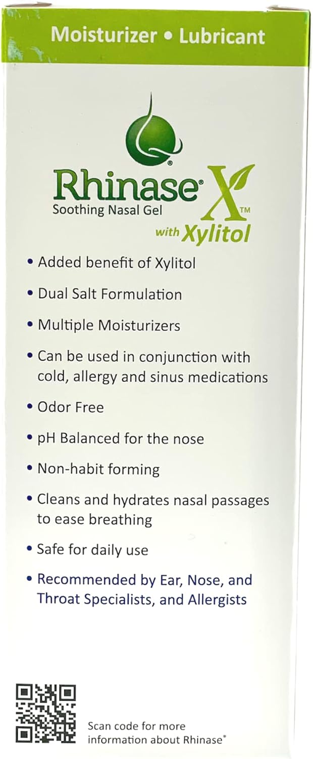 Rhinase X Nasal Gel | Less Sneezing, Itchiness, Nasal drip and Congestion | Mores Than Just Saline | Now with Xylitol | Long Lasting Symptom Relief from Nasal Dryness | (1 oz.)