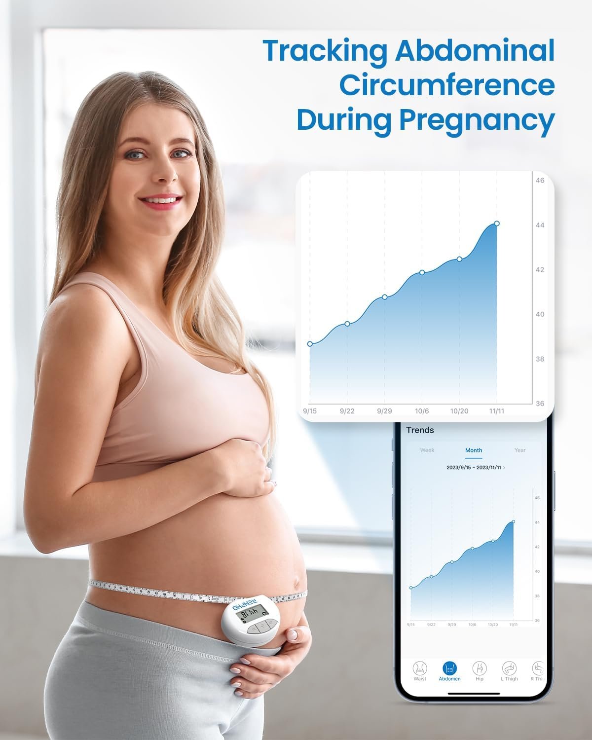 RENPHO Smart Body Measuring Tape, Bluetooth App, 60in, for Weight Loss | For Weight Loss & Fitness, Tracks Waist, Hip, Bust, Arms, Retractable, Multi-Metric Tracking, Gym Accessories, Workout Gifts