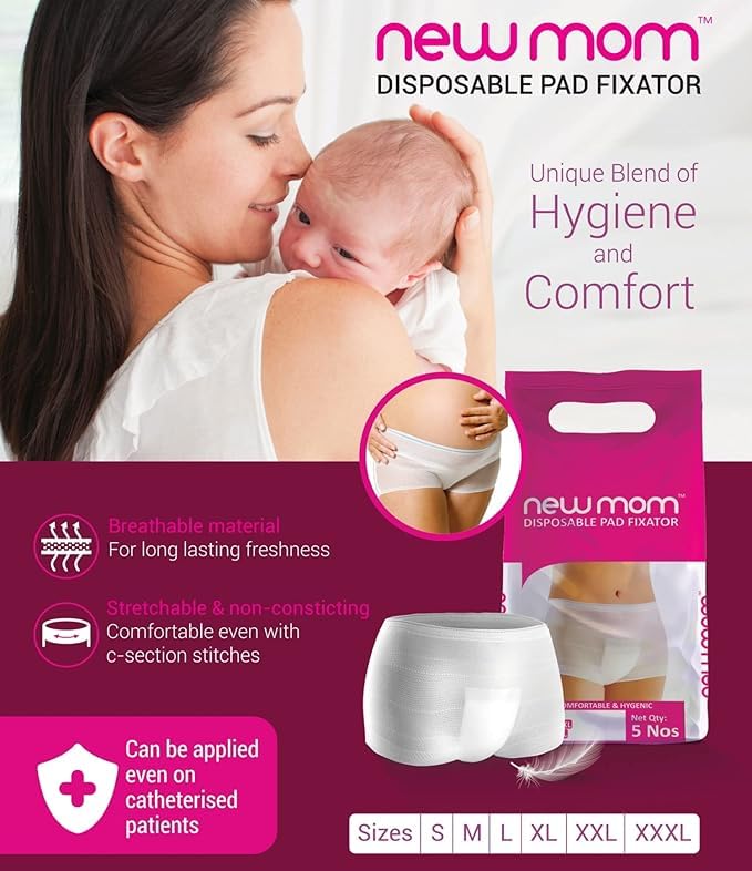 New Mom Disposable Pad Fixator Panty for Maternity Use | Soft, Stretchable & Leak-Proof Postpartum Underwear | Secure Fit for Maternity Pads | Breathable & Comfortable | 10pc (2 * 5, Large)