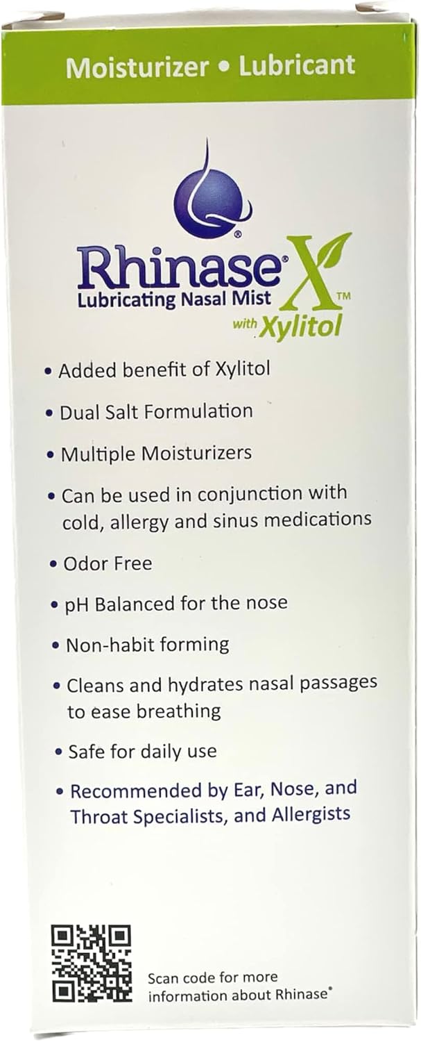 Rhinase X Lubricating Nasal Mist Spray with Xylitol | Long Lasting Symptom Relief from Nasal Dryness | Less Sneezing, Itchiness, Nasal drip and Congestion