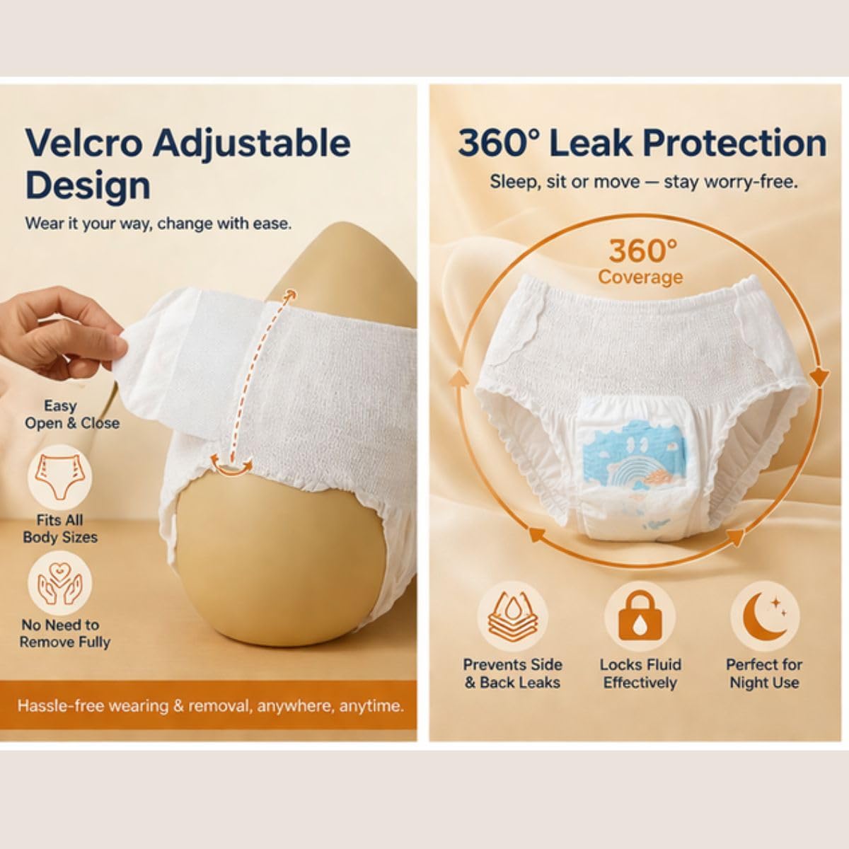 Disposable Period Panties for Women | Velcro Adjustable Leakproof Panty Pads | 360° Protection | Ultra Absorbent Sanitary Underwear for Heavy Flow, Overnight & Postpartum Use (pack of 10)