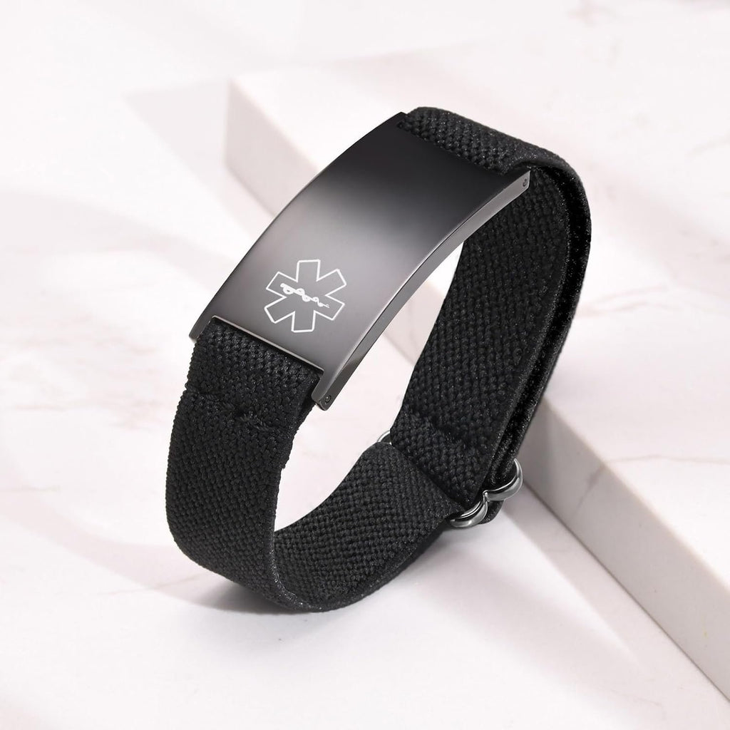 Personalized Medical Alert Bracelet for Men - Customized Elastic Strap Stainless Steel ID Bracelets Engraved Medic Info, Emergency Awareness Medic ID Bracelet for Autism Allergy Diabetic Epilepsy