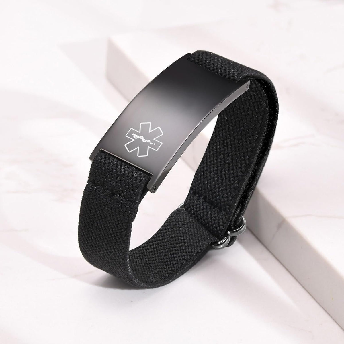 Personalized Medical Alert Bracelet for Men - Customized Elastic Strap Stainless Steel ID Bracelets Engraved Medic Info, Emergency Awareness Medic ID Bracelet for Autism Allergy Diabetic Epilepsy