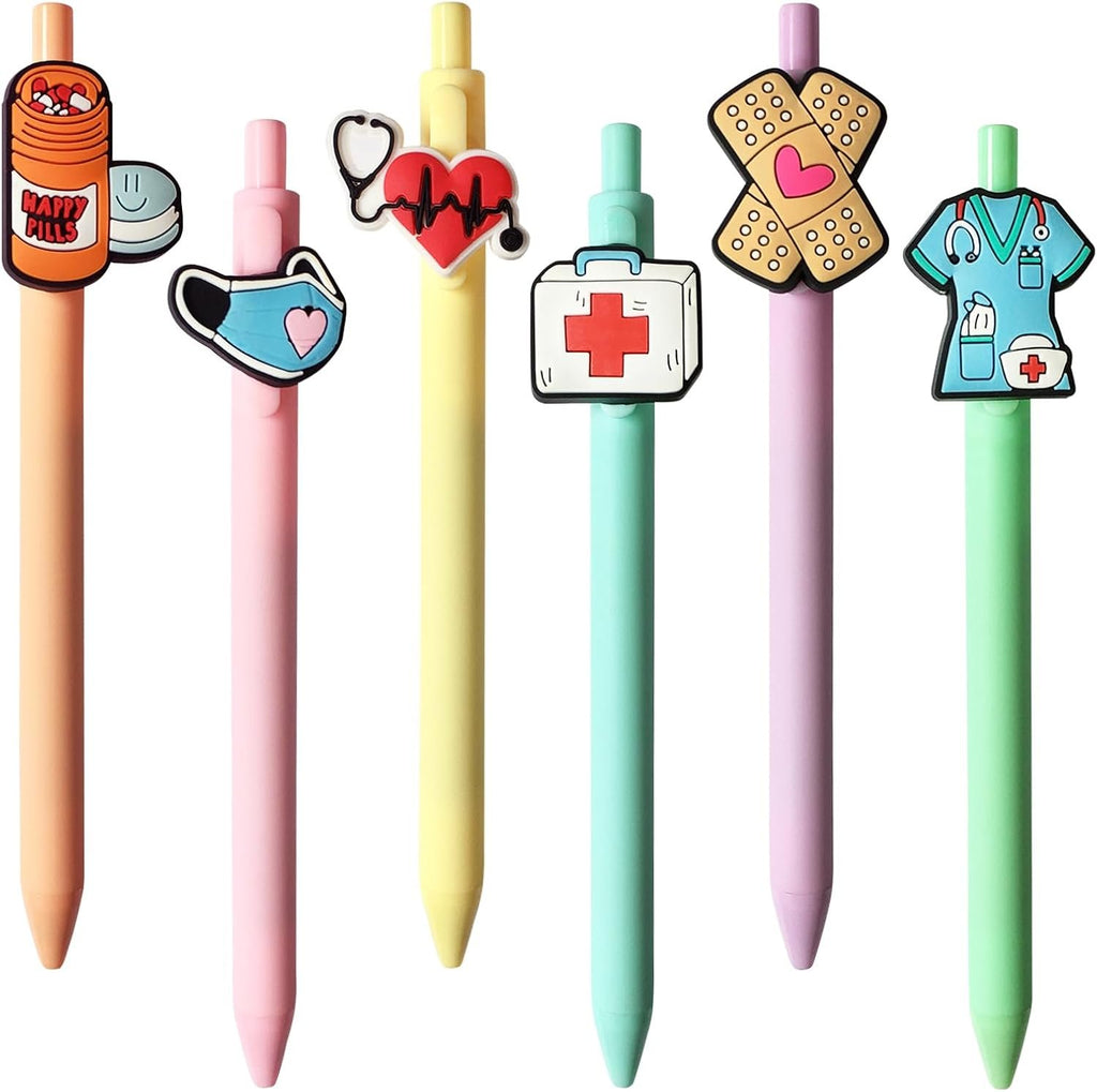 LSLSHY Nurse Pens Nurse Gifts for Cna, Medical Assistant & Nursing Students | Nurse Accessories for Work, Cute Cartoon Aesthetic Black Ink Gel Pens Set, Bulk Appreciation Gifts Nursing School Essentials