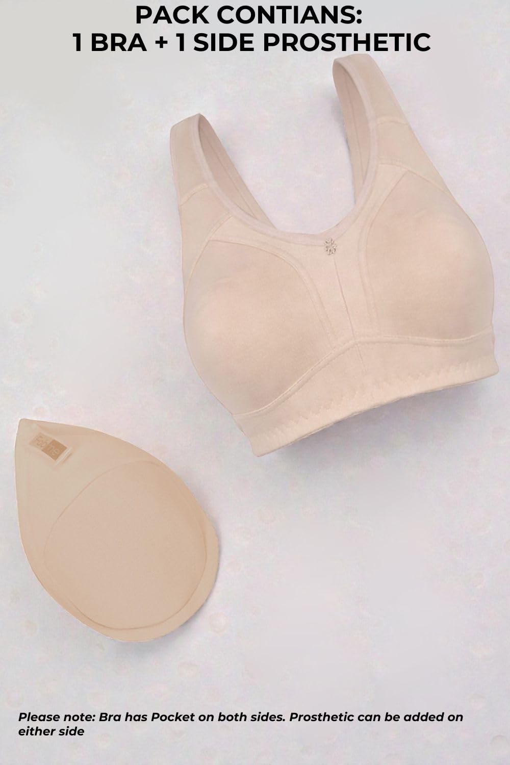Fabme Mastectomy Cancer Pocket Bra with One Micro Fiber Filled Adjustable Pad | Cotton Full Coverage Bra | No-Digging Shoulder Strap | Truly Full Coverage