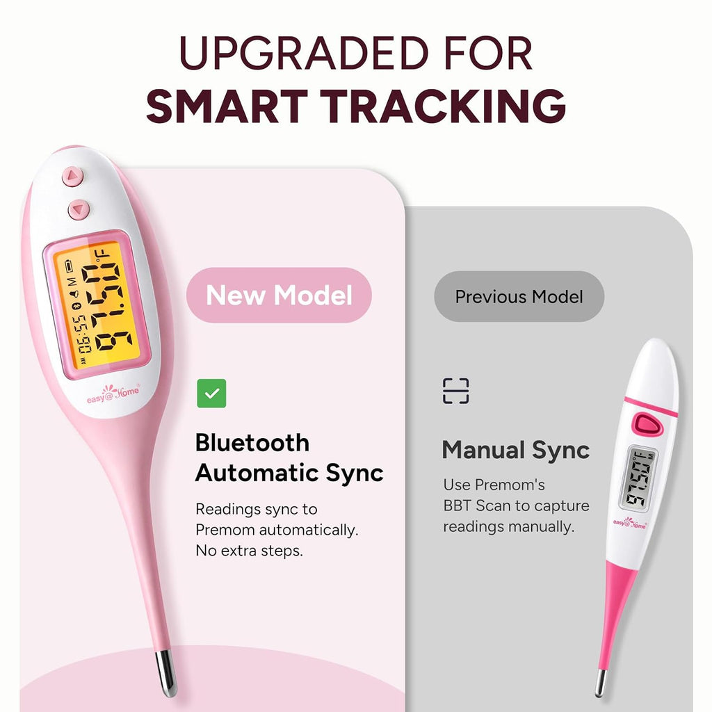 Easy@Home Bluetooth Basal Thermometer: Smart BBT for Ovulation with Large Backlit LCD Screen, 1/100th High-Precision Tracker & 30-Reading Memory | Compatible Premom App | EBT-770