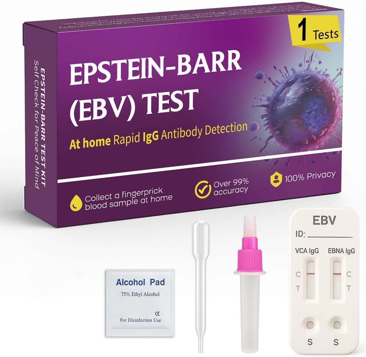 EBV at-Home Test Kit | Detects IgG Response to VCA & EBNA | 15-Minute Rapid Result | Easy Fingerstick Sample