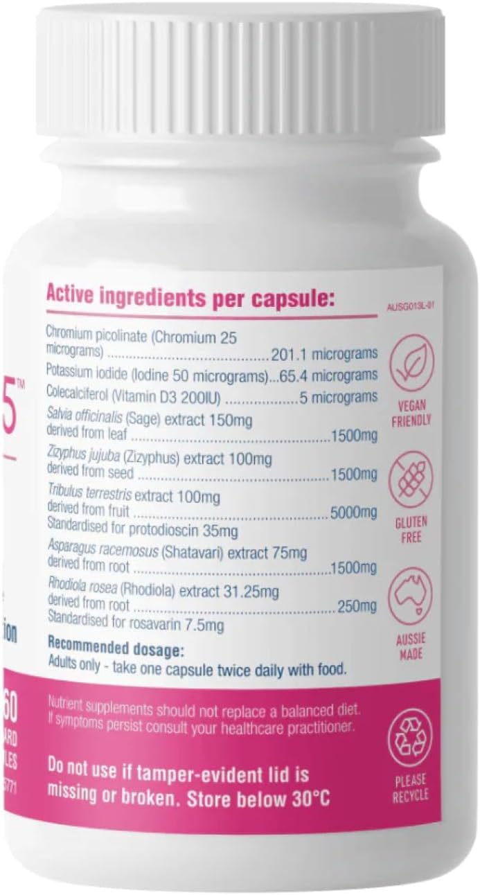 Femme 365 Hormonal Support for Women, Herbal Hormonal Supplements for Peri-Menopause and Menopause, Reduces Symptoms of Intense Hot Flushes, Promotes Healthy Libido, and More, 60 Capsules