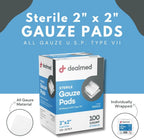 Dealmed 2’’ x 2’’ Sterile Gauze Pads (100 Count) Disposable and Individually Wrapped Medical Gauze Pads, Wound Care Product for First Aid Kit and Medical Facilities (Pack of 1)