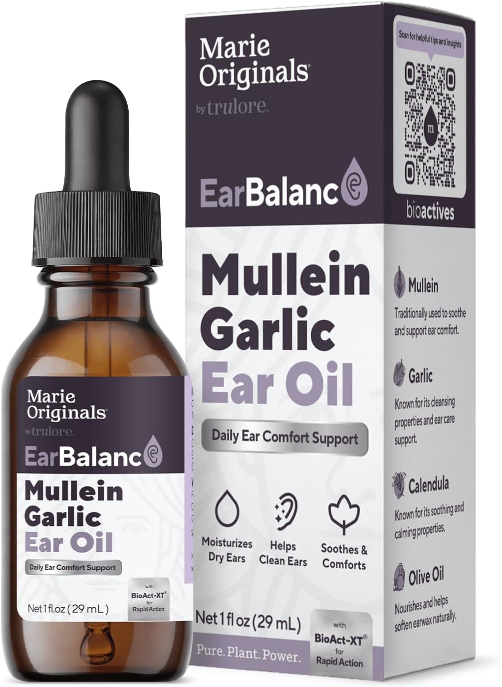 Marie Originals Mullein Garlic Ear Oil Drops for Earwax Care (1 Pack) | Olive Oil, Calendula and St Johns Wort, Herbal Ear Ache Drops, Balanced Ear Moisture 1 fl oz.