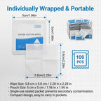 100 Pcs 0.9% Saline Wipes, Sodium Chloride Alcohol Free Cleansing Wipes, Individually Wrapped Gentle Skin Wipe for First Aid Wound Care Piercing Aftercare, Portable Sterile Cleaning Pads (60 x 60 mm)