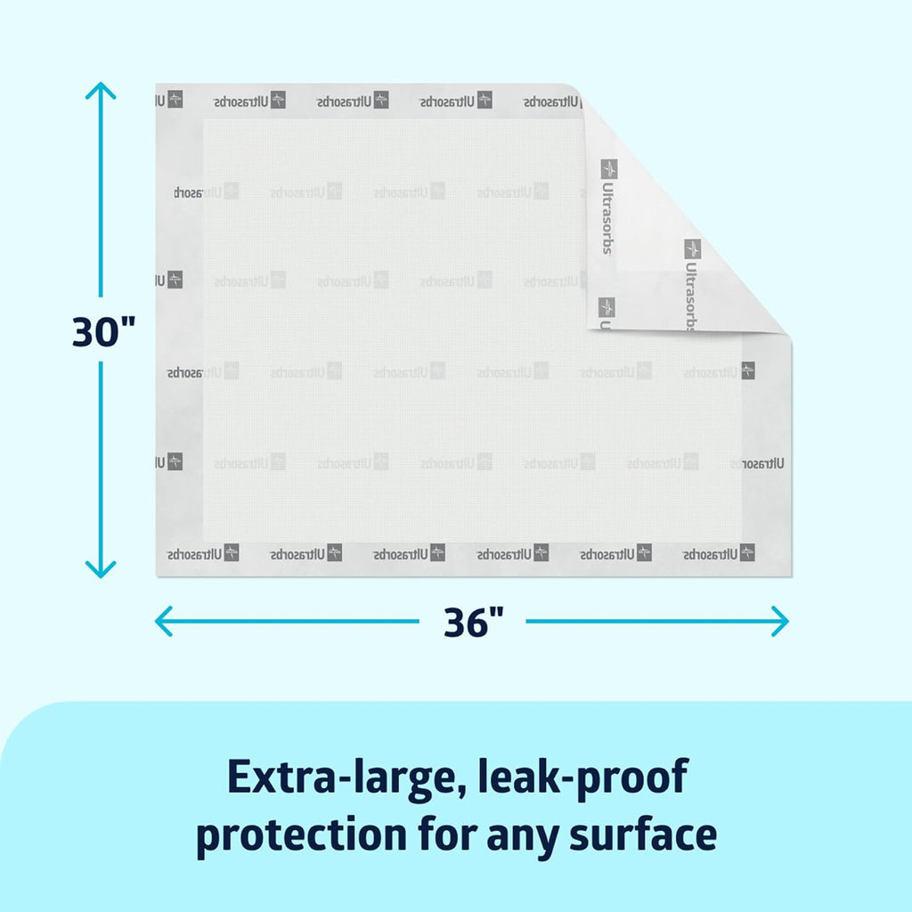 Medline Ultrasorbs Drypads, 30" x 36", 25 Count, Super Absorbent Disposable Bed Pads, Large Incontinence Bed Pads, Chucks Protective Underpads, 10 Times More Absorbent, For Adults, Elderly