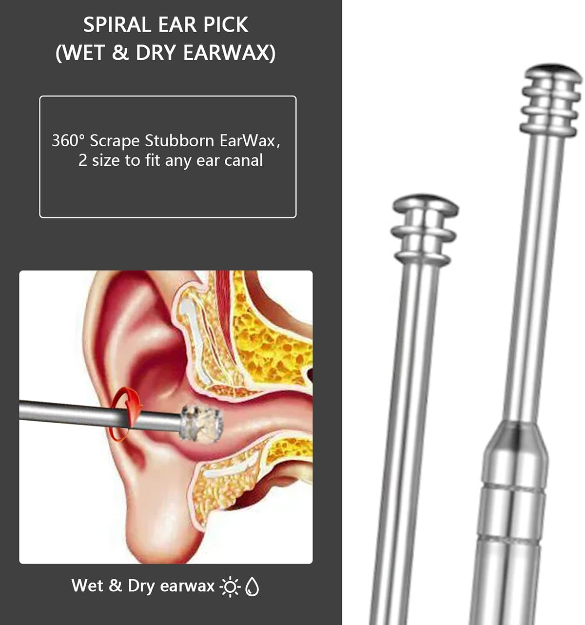 8 Pcs Ear Wax Removal Kit,Professional Double-Headed Ear Pick Earwax Removal Tools,316L Stainless Steel Ear Cleaner Curette with Cleaning Brush and Storage Box,Suit for Kid Adult(Silver)