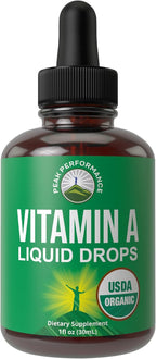 USDA Organic Vitamin A Liquid Drops Supplement. Vegan High Bioavailability | For Eye, Skin + Bone Health. For Adults, Men, Women, Kids. Vit A Oil Retinyl Palmitate. Gluten Free, Zero Sugar (1 fl oz)