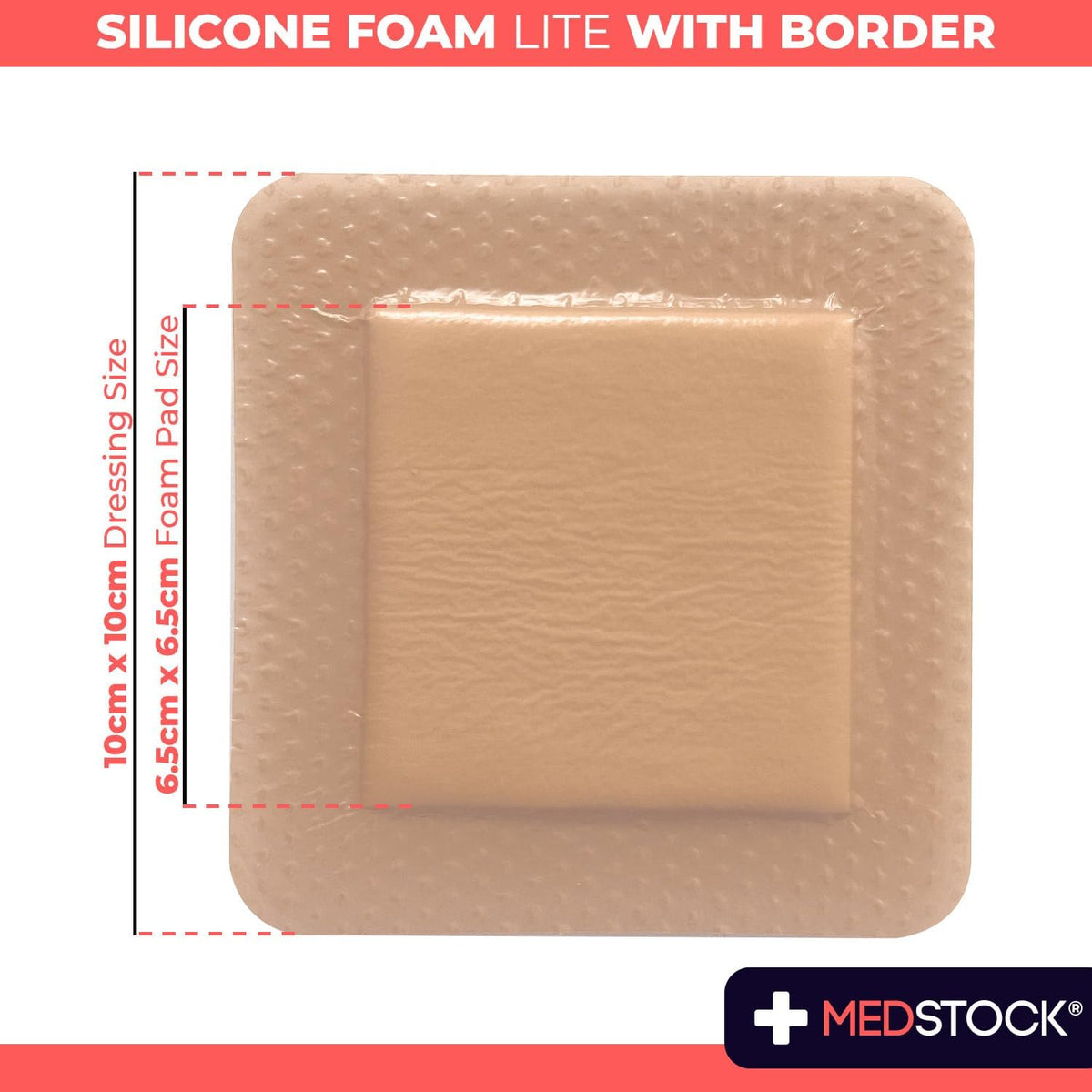 MEDSTOCK Silicone Foam Lite Dressing with Border, 10cm x 10cm, 10 Count, Comfortable Healing for Wounds, Waterproof, Gentle & Secure Adhesion