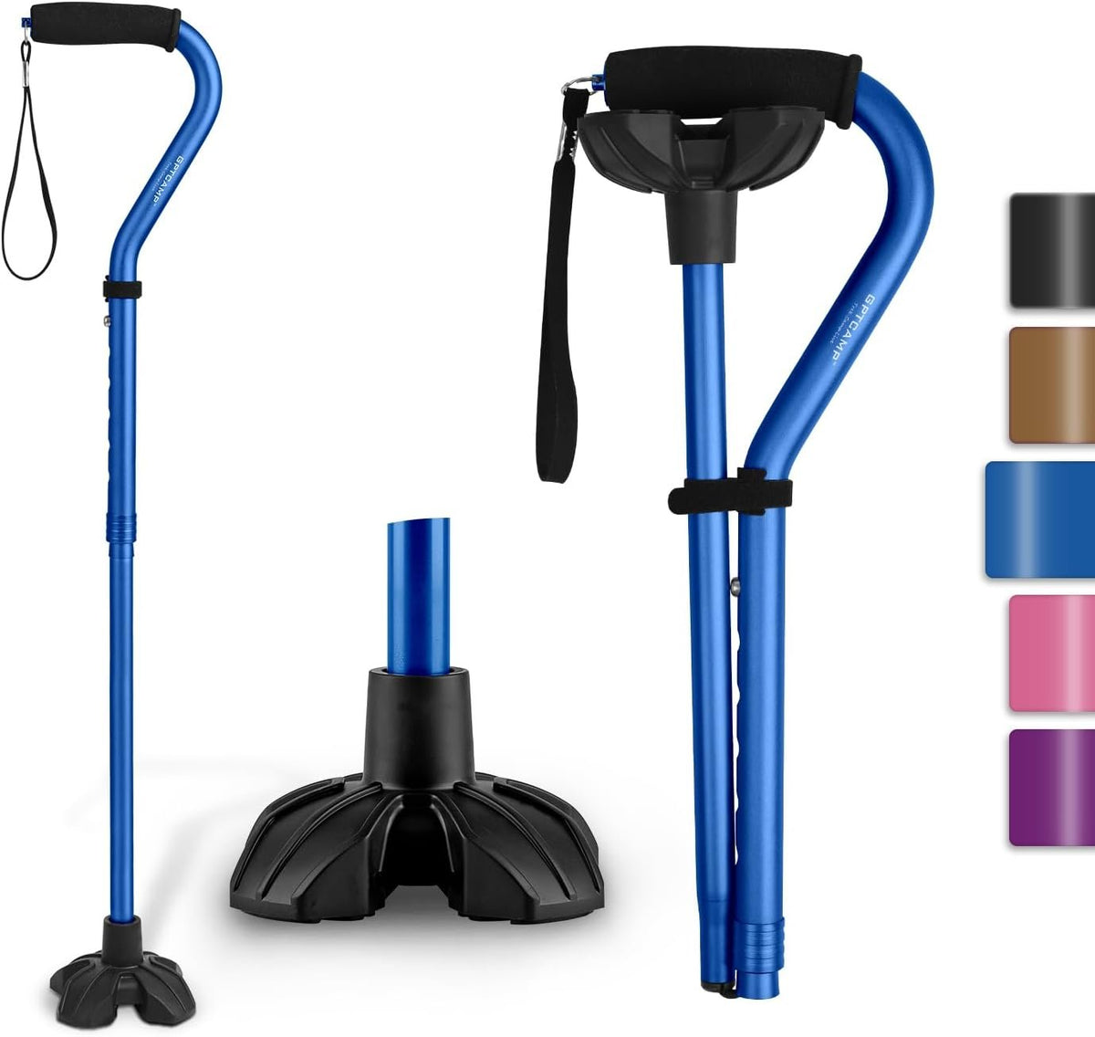 GPTCAMP Walking Cane Quad Base Self Standing 300lbs for Seniors