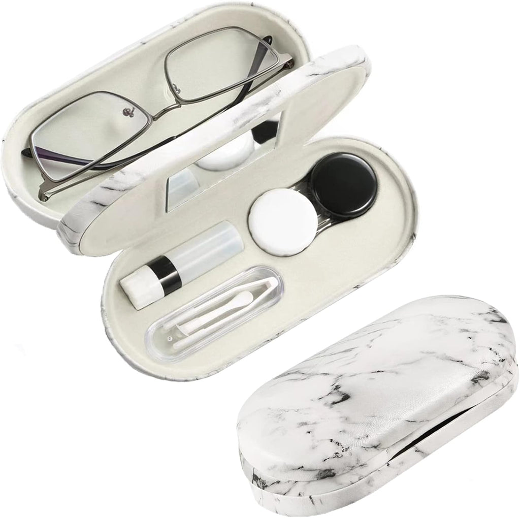 AITIME 2 in 1 Contact Lens and Glasses Case Combo,Contact Travel Case Kit | Double Sided Eye Contact Case with Remover Tool,Storage Organizer Accessories,Cute Eyeglasses Case with Contact Holder