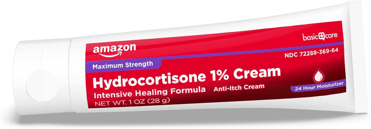 Amazon Basic Care Maximum Strength Anti-Itch Cream, Hydrocortisone 1 Percent Intensive Healing Formula, 1 ounce (Pack of 1)