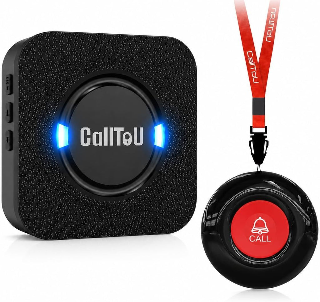 CallToU Caregiver Pager, Call Button for Elderly, Call Bell, 1+1 Black