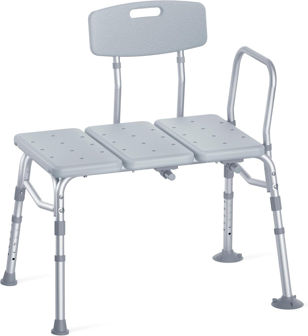 HOMLAND Tub Transfer Bench with Backrest for Bathtub, Height Adjustable | 400 lbs, Slip-Resistant Feet, Sturdy Aluminum Heavy Duty Shower Chair, Safer Bathing Aid Bench for Elderly and Disabled