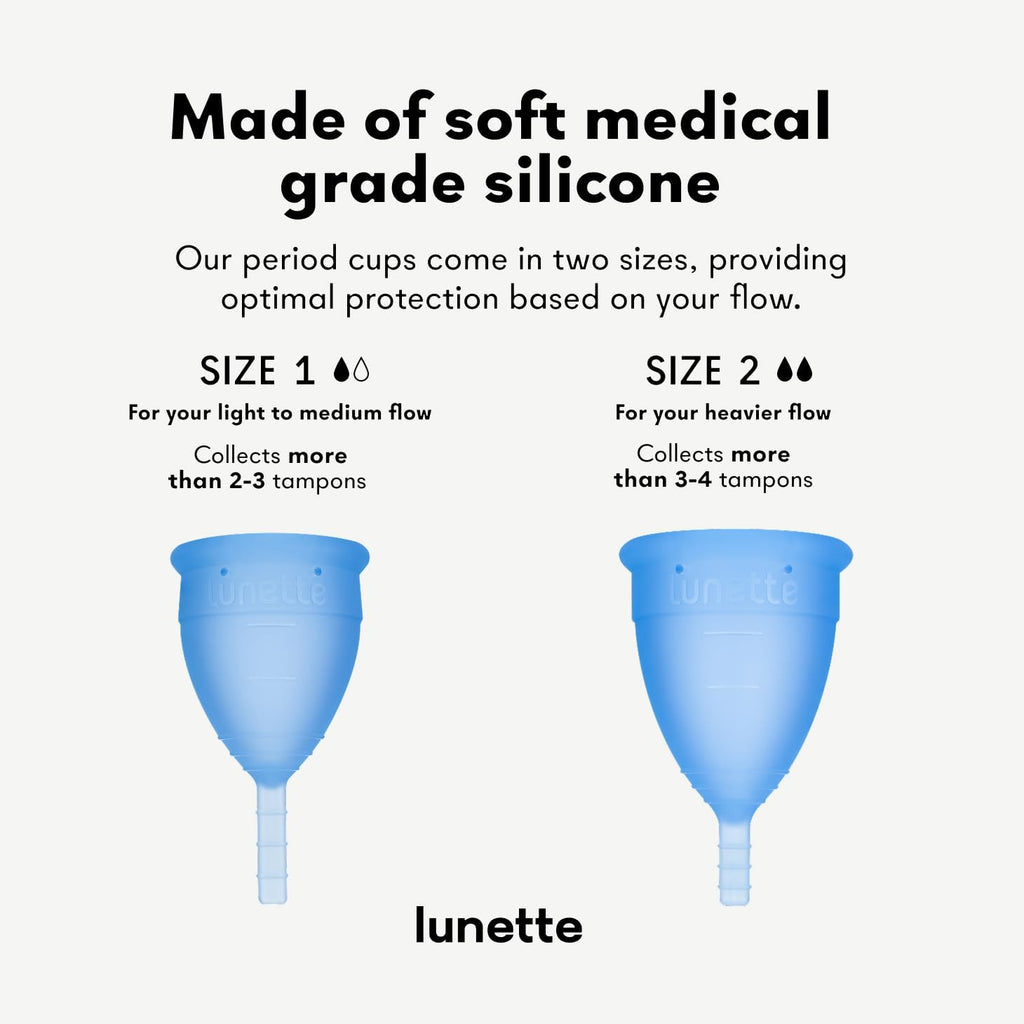 Lunette Menstrual Cup Reusable BPA Free Period Cup with 12-Hour Leak Free Comfort - Soft 100% Medical-Grade Silicone - Eco-Friendly Pad & Tampon Alternative – Vegan - Made in Finland - Size 1 Blue