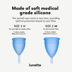 Lunette Menstrual Cup Reusable BPA Free Period Cup with 12-Hour Leak Free Comfort - Soft 100% Medical-Grade Silicone - Eco-Friendly Pad & Tampon Alternative – Vegan - Made in Finland - Size 1 Blue